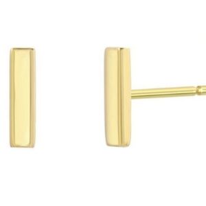 14K Solid Yellow Gold Bar Stud Earrings